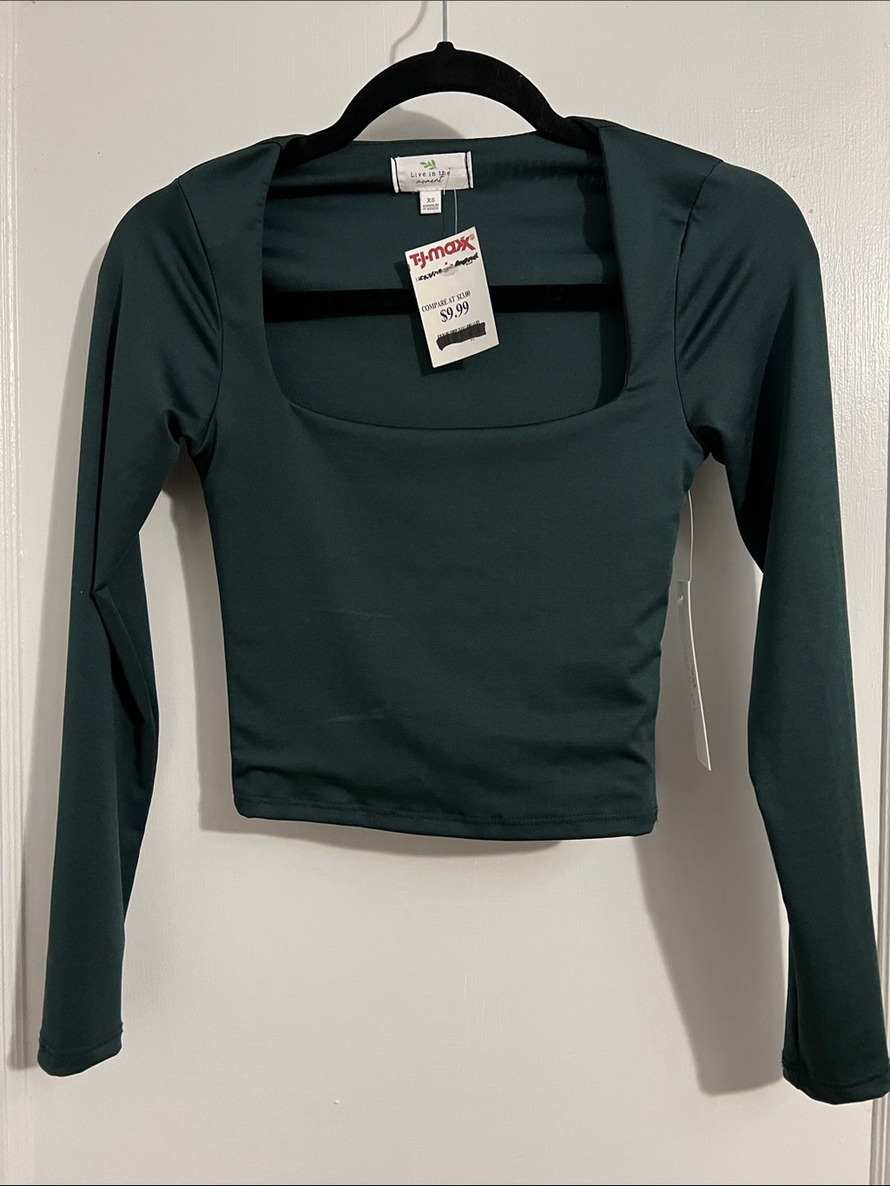 Live in the Moment Teal Green Long-Sleeve Square Neck Crop Top